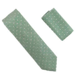 Antonia 100% Silk Tie W/Pocket Square - Green Weave With Dots