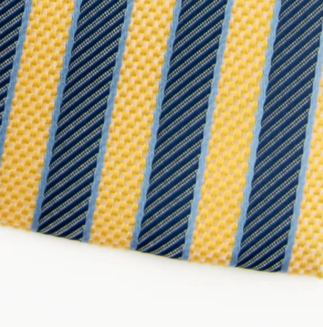 Antonia 100% Silk Tie W/Pocket Square - Blue & Yellow Stripes 2 Antonia 100% Silk Tie W/Pocket Square - Blue & Yellow Stripes - Image 2