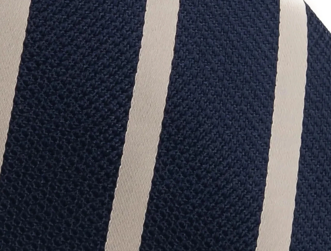 Antonia 100% Silk Tie W/Pocket Square - Cream Tone Stripes On Navy 2 Antonia 100% Silk Tie W/Pocket Square - Cream Tone Stripes On Navy - Image 2