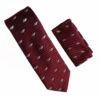 Antonia 100% Silk Tie W/Pocket Square - Burgundy & Silver Abstract Pattern