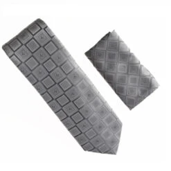 Antonia 100% Silk Tie W/Pocket Square - Grey Medallion Pattern