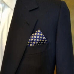 100% Silk Pocket Square - Navy Blue & Yellow Polka Dot 12.5in -Suit Discount Store ALPK DF200 4 98700.1619635128