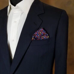 100% Silk Pocket Square - Navy Blue With Petite Multi-Colored Flowers 12.5in -Suit Discount Store ALPK DF205 3 2 32818.1656527663