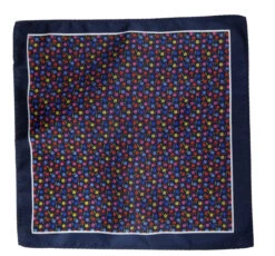 100% Silk Pocket Square - Navy Blue With Petite Multi-Colored Flowers 12.5in -Suit Discount Store ALPK DF205 3 3 76174.1656527663