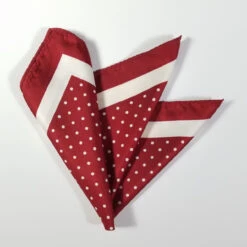 100% Silk Pocket Square - Red & Cream Polka Dot - 12in