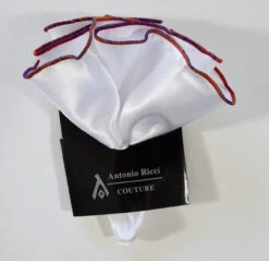 Antonio Ricci 2-in-1 Pouf Round Pocket Square - Orange, Gold & Purple Blend On White -Suit Discount Store AR PKS HR 153 6 20117.1596700839