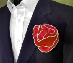 Antonio Ricci 2-in-1 Pouf Round Pocket Square - White Trim On Red -Suit Discount Store AR PKS HR 23 2 49054.1630689319