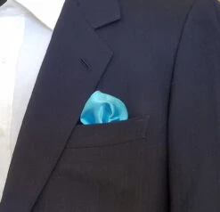 Antonio Ricci 2-in-1 Pouf Round Pocket Square - Black On Turquoise Blue -Suit Discount Store AR PKS HR 266 3 36111.1604097200