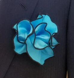 Antonio Ricci 2-in-1 Pouf Round Pocket Square - Black On Turquoise Blue