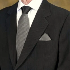 Antonio Ricci Contrasting Pleated Tie With Pocket Square - Charcoal