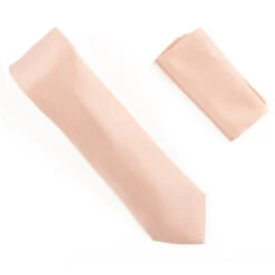 100% Silk Mini Diagonal Weave Necktie With Pocket Square - Light Peach