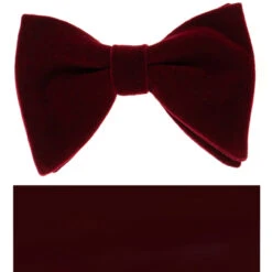Burgundy Velvet Pre-Tied Bow Tie Set W/ Pocket Square