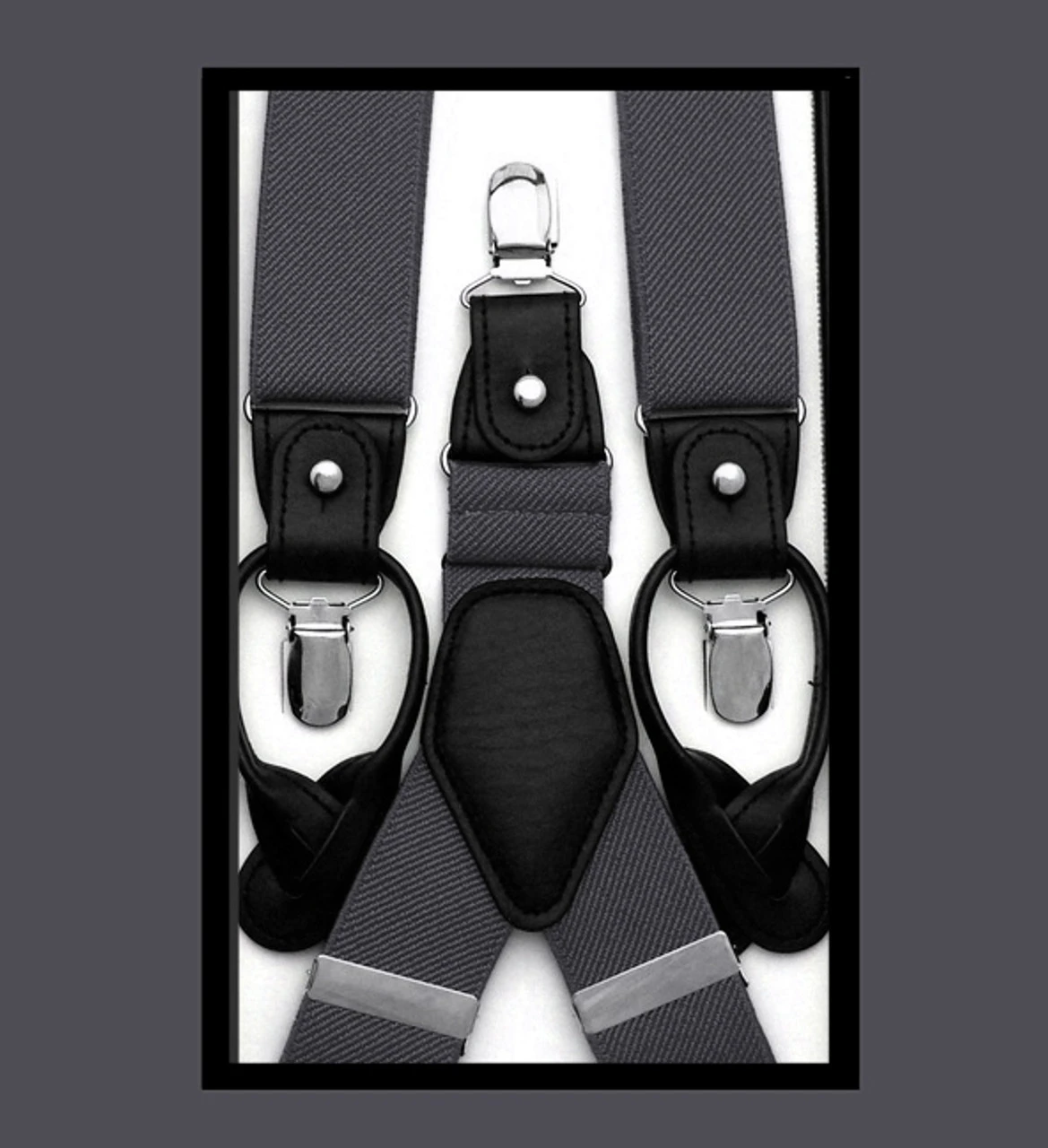 Antonia Convertible Button & Clip Stretch Braces - Suspenders - Charcoal 1 Antonia Convertible Button & Clip Stretch Braces - Suspenders - Charcoal