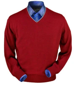 Peru Unlimited 100% Royal Alpaca Contrast V-Neck Sweater - Red