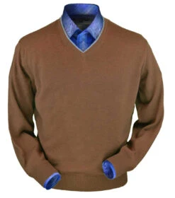 Peru Unlimited 100% Royal Alpaca Contrast V-Neck Sweater - Vicuna