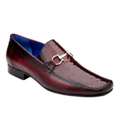 Belvedere Genuine Ostrich Leg & Calf Leather Horsebit Loafer - Dark Burgundy