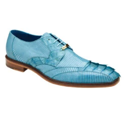 Belvedere Genuine Caiman Crocodile And Lizard Light Blue Dress Tie Shoe