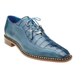 Belvedere Genuine Caiman Croc And Italian Calf Dress Shoe - Blue