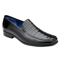Belvedere Genuine Caiman Crocodile And Italian Calf Loafer - Black