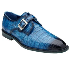 Belvedere Genuine Caiman Crocodile Monk Strap Dress Shoe - Blue