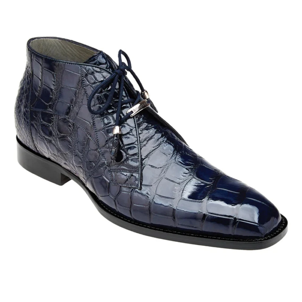 Belvedere Genuine Alligator Lace Half Boots - Navy