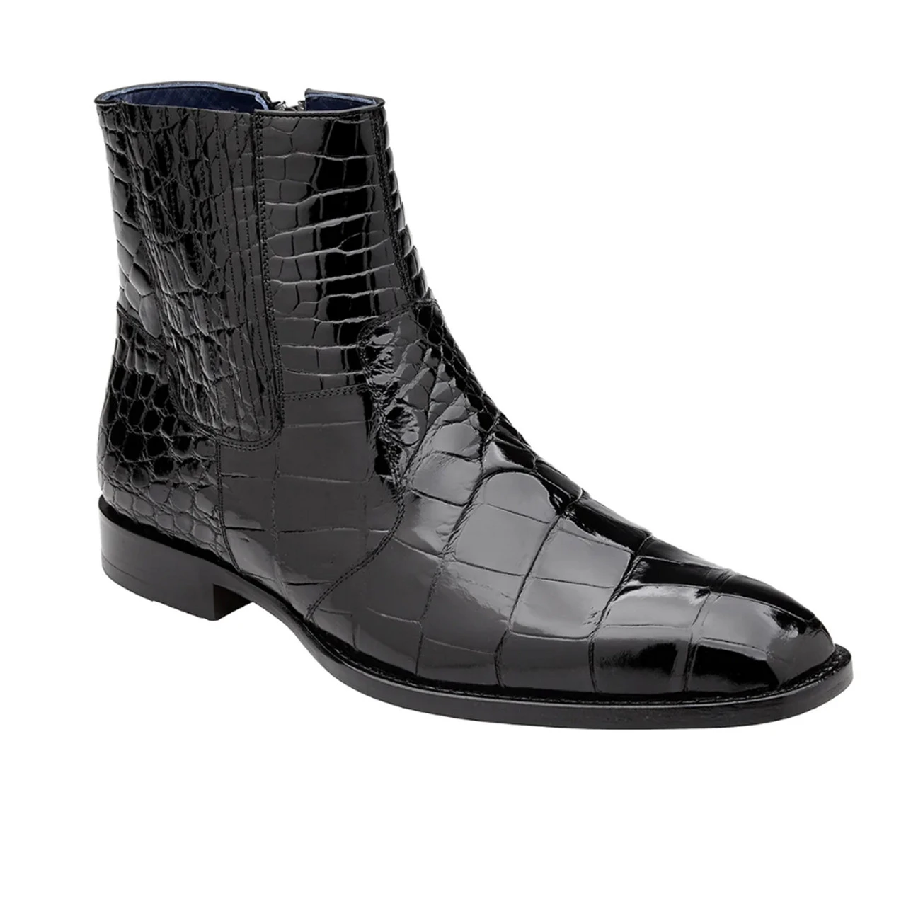 Belvedere Genuine Alligator Side Zip Ankle Boots - Black