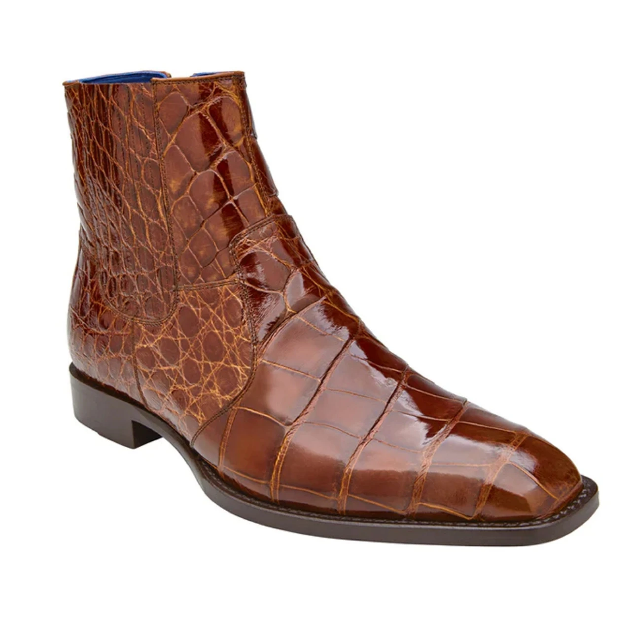 Belvedere Genuine Alligator Side Zip Ankle Boots - Peanut Brown