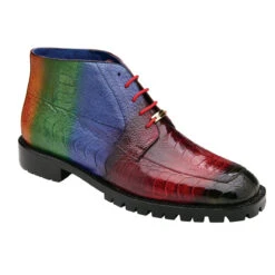 Belvedere Genuine Ostrich Leg Hand Painted Lug Sole Boot