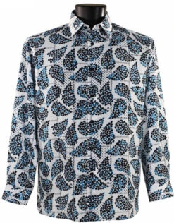 Bassiri Long Sleeve Camp Shirt - Blue & Black Fancy Paisley Design