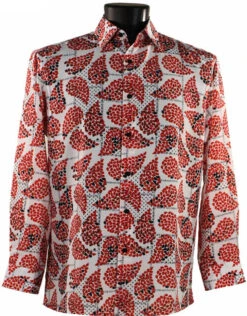 Bassiri Long Sleeve Camp Shirt - Red Fancy Paisley Design