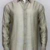 Bassiri Tan Stripe Waffle Design Long Sleeve Camp Shirt