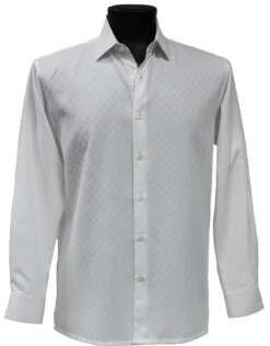 Bassiri White Checkerboard Design Long Sleeve Camp Shirt
