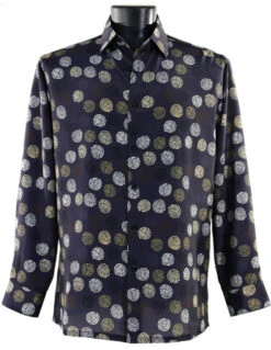 Bassiri Abstract Spiral Design Long Sleeve Camp Shirt