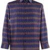 Bassiri Purple & Gold Abstract Line Design Long Sleeve Camp Shirt