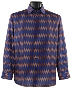 Bassiri Purple & Gold Abstract Line Design Long Sleeve Camp Shirt