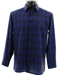 Bassiri Long Sleeve Camp Shirt - Large Basket Weave Pattern - Royal Blue