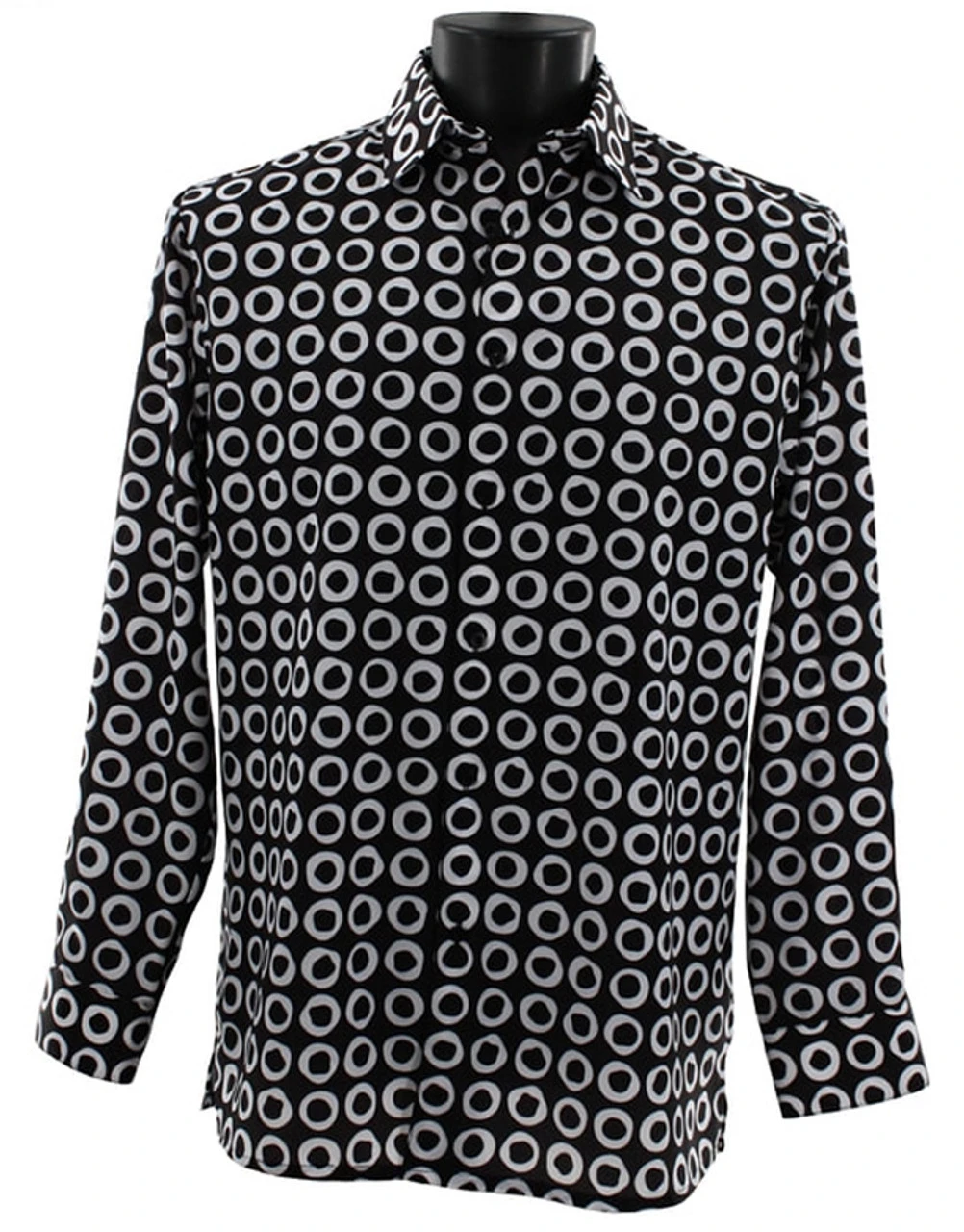 Bassiri White Circles On Black Long Sleeve Camp Shirt 1 Bassiri White Circles On Black Long Sleeve Camp Shirt