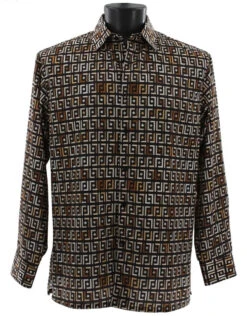 Bassiri Long Sleeve Camp Shirt - Brown Festive Block Design
