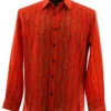 Bassiri Bright Red Wavy Line Mix Design Long Sleeve Camp Shirt