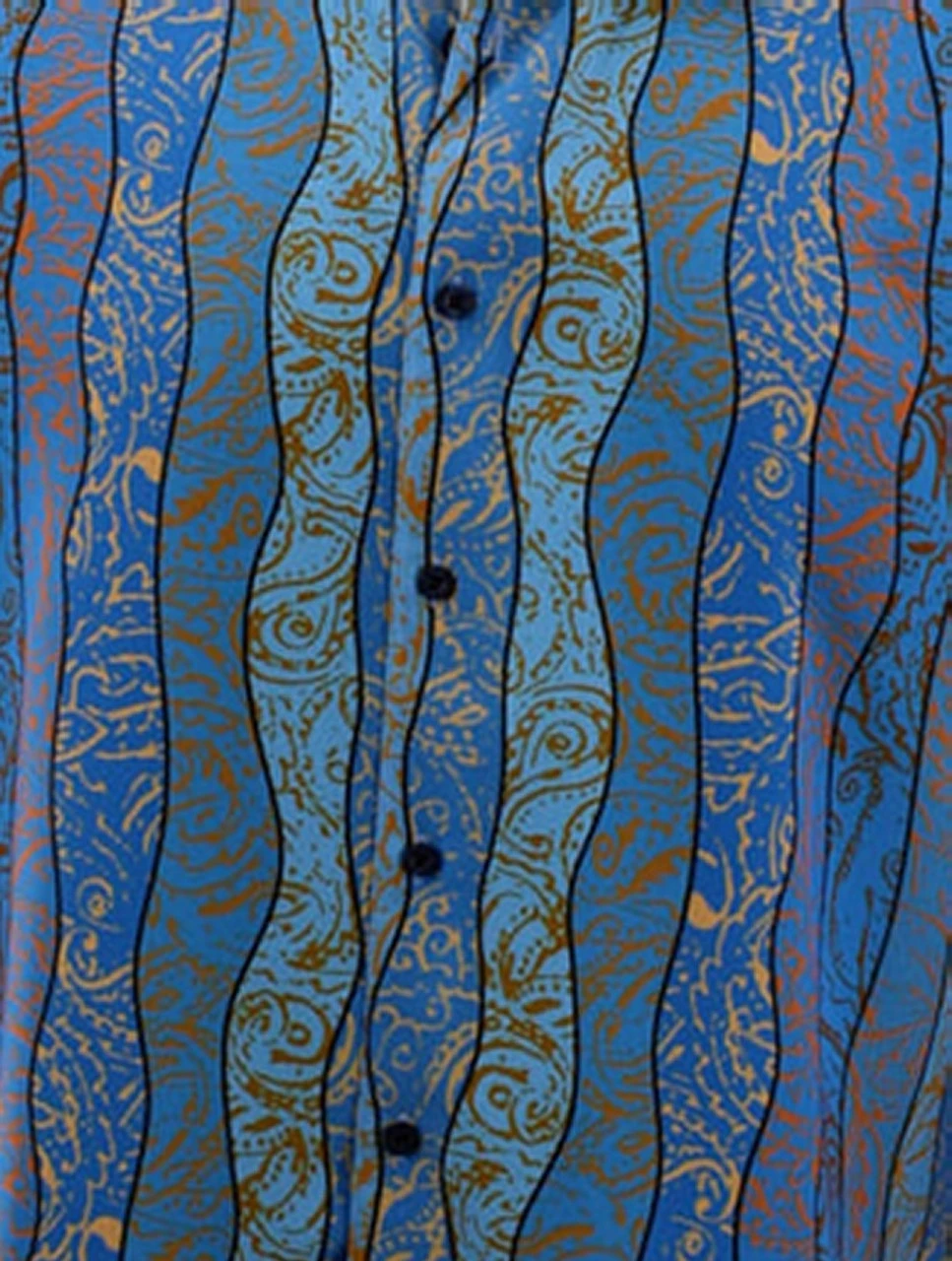 Bassiri Blue Wavy Line Mix Design Long Sleeve Camp Shirt 2 Bassiri Blue Wavy Line Mix Design Long Sleeve Camp Shirt - Image 2