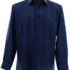 Bassiri Dark Blue Wavy Line Mix Design Long Sleeve Camp Shirt