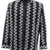 Bassiri Black Abstract Diamonds Long Sleeve Camp Shirt