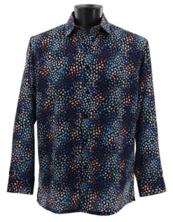 Bassiri Long Sleeve Camp Shirt - Abstract Speckles On Dark Blue
