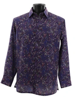 Bassiri Long Sleeve Camp Shirt - Abstract Speckles On Purple