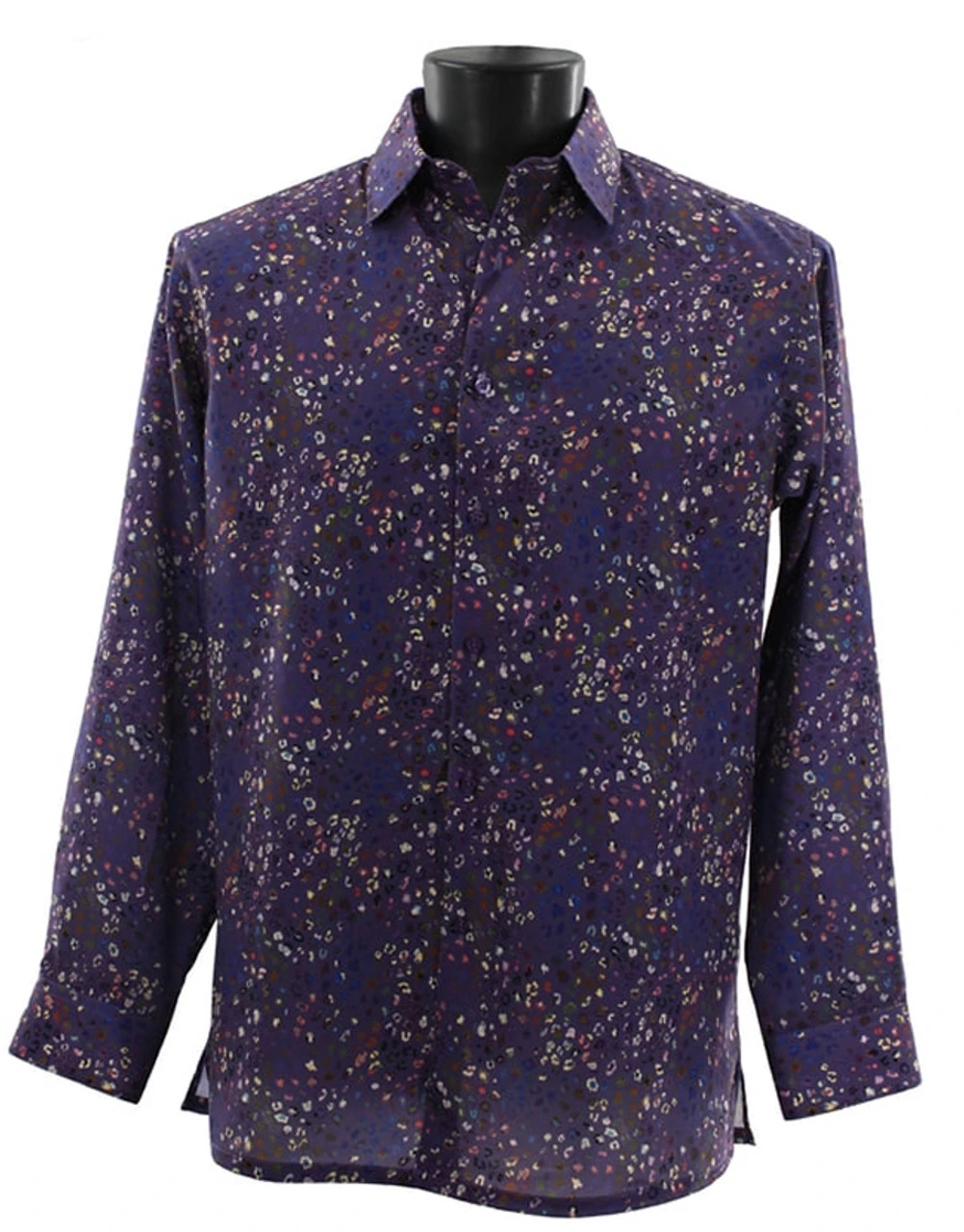 Bassiri Long Sleeve Camp Shirt - Abstract Speckles On Purple 1 Bassiri Long Sleeve Camp Shirt - Abstract Speckles On Purple