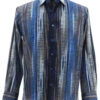 Bassiri Long Sleeve Camp Shirt - Blue Multi-Color Streak Design