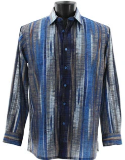 Bassiri Long Sleeve Camp Shirt - Blue Multi-Color Streak Design