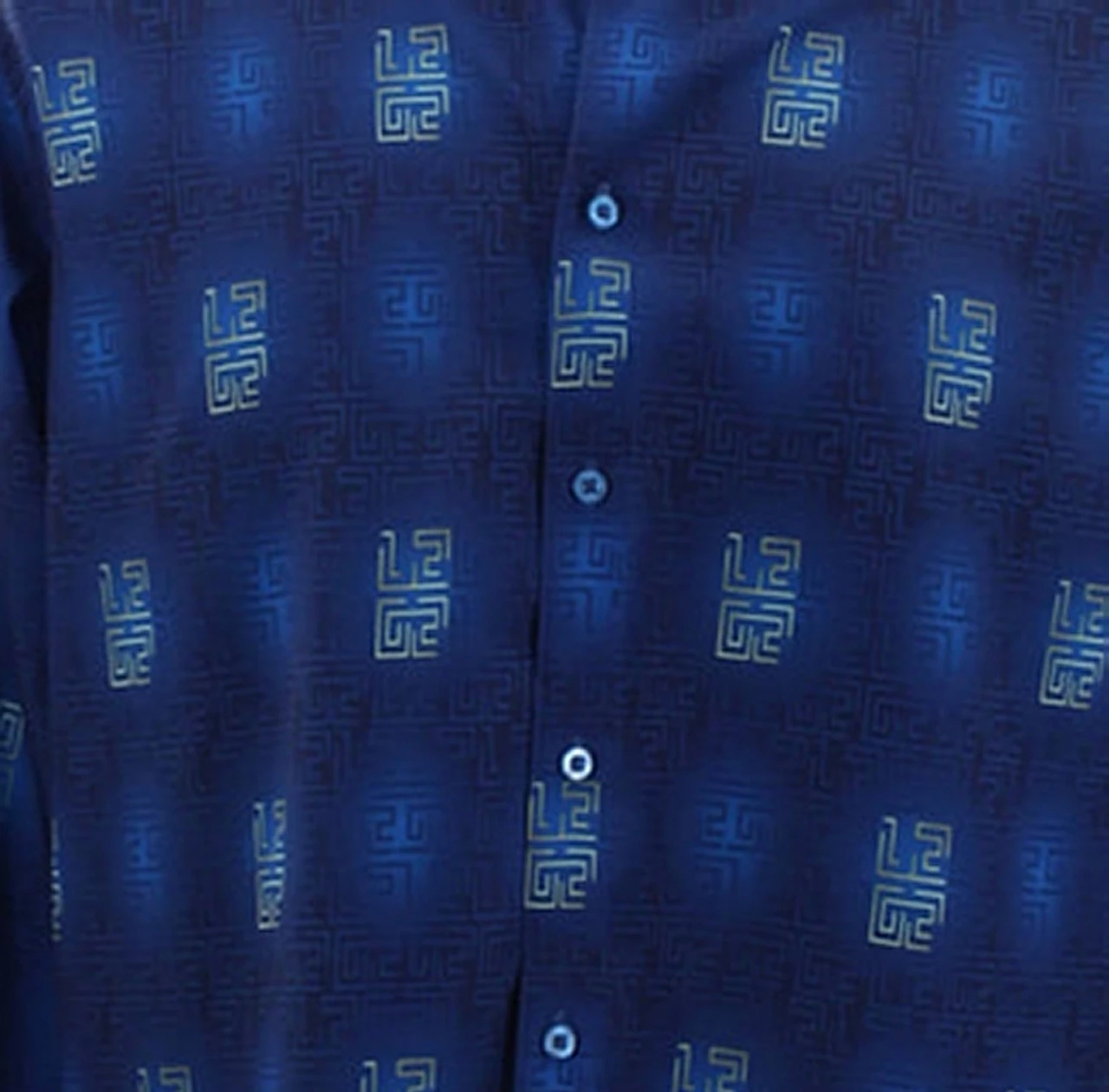 Bassiri Long Sleeve Camp Shirt - Blue Greek Key Design 2 Bassiri Long Sleeve Camp Shirt - Blue Greek Key Design - Image 2