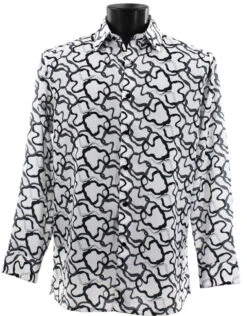 Bassiri Long Sleeve Camp Shirt - Black & Grey Squiggle Design
