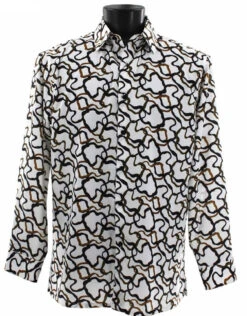 Bassiri Long Sleeve Camp Shirt - Black & Brown Squiggle Design